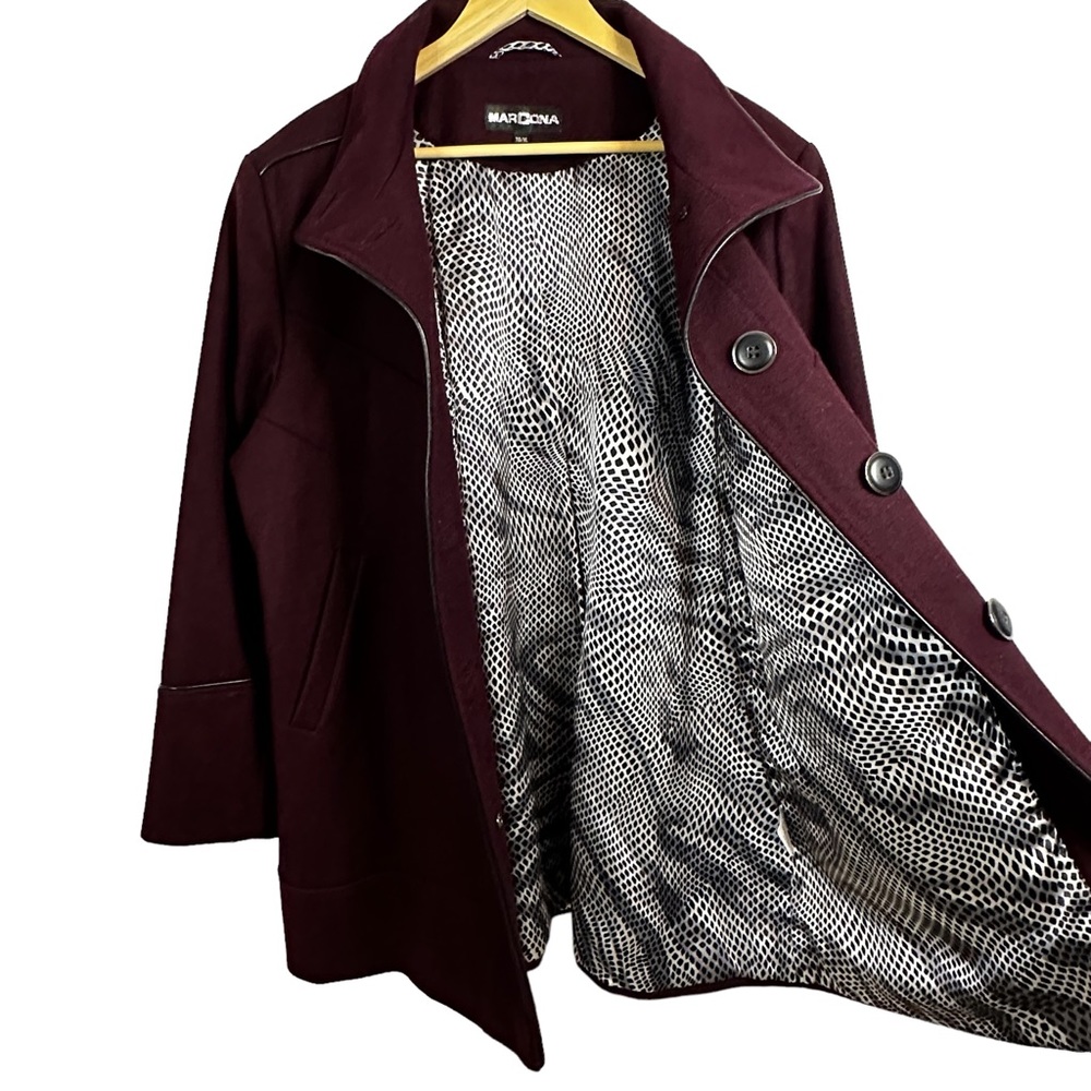 Marcona Women’s Wool Blend Winter Jacket Burgundy Single Breasted Pockets - Picture 3 of 14